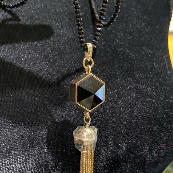 NWOT Banana Republic black beaded tassel statement necklace - Picture 3 of 4